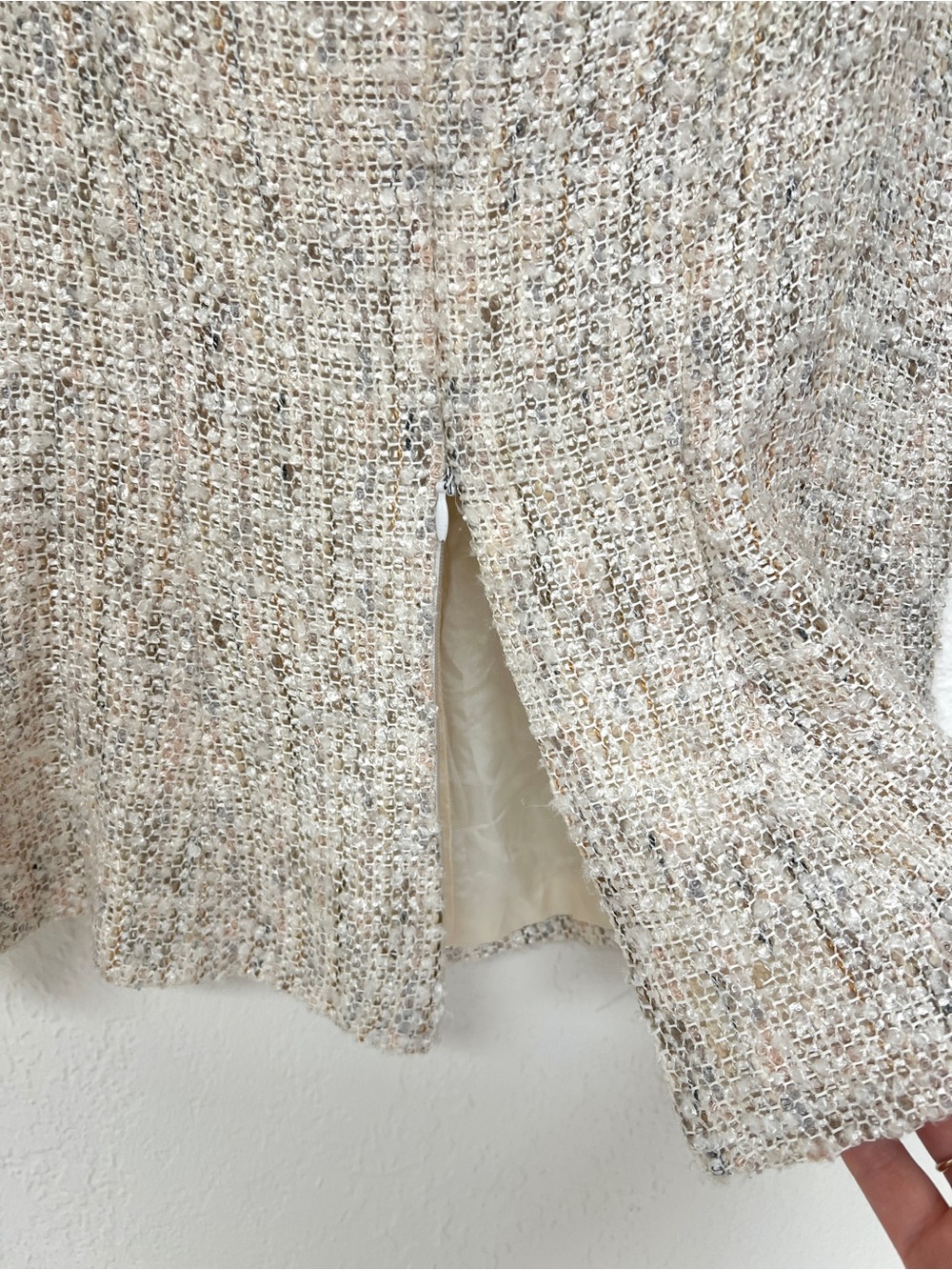 VINTAGE boucle textured beige knit spaghetti strap tank top / XS-S - Picture 5 of 7